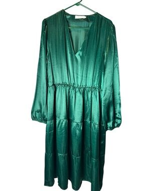 Taylor Tillman Green Satin Shiny Dress L